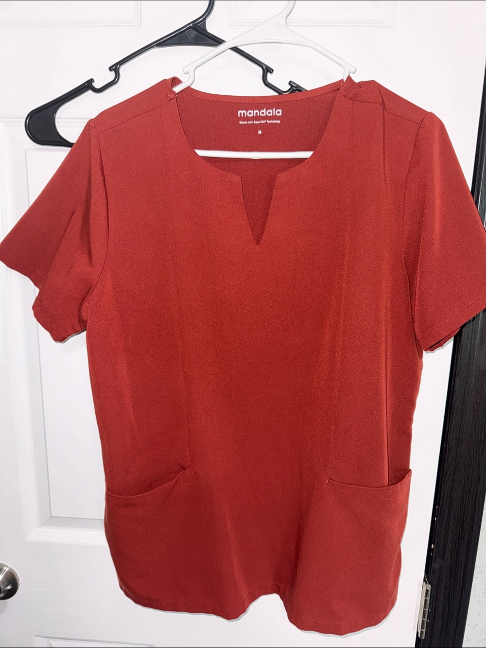 Mandala Women's Rust Short Sleeve V-Notch Pocket Scrub Top and Jogger Pants